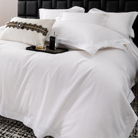 Ensemble de literie pour hôtel 5 étoiles de luxe en lin et coton T250 Plain Logo personnalisé Draps de lit plats blancs Taie d'oreiller Housse de couette