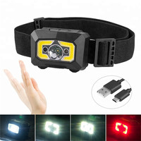 Wasserdichte IR-Bewegungssensor-LED-Stirnlampe, wiederaufladbar über USB, für Outdoor-Camping, COB-Kopflampe