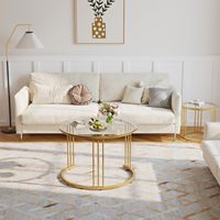 Ensemble de tables basses gigognes de luxe, 2 pièces, plateau rond en verre trempé, structure en métal doré, table d'appoint pour salon, meubles de maison
