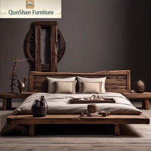 Qunshan Shu Solid <strong>Wood</strong> Live Edge Platform <strong>Bed</strong> | <strong>Rustic</strong> Low Profile <strong>Bed</strong> <strong>Frame</strong> with Minimalist Headboard for Bedroom - Product Image 4