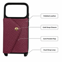 Étui portefeuille en cuir de vachette LWG avec cordon réglable pour iPhone 18 Pro Max Duo, vente en gros d'usine OEM