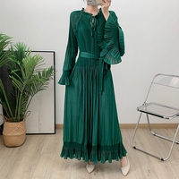 Robe longue plissée vintage de haute qualité pour femme, nouvelle collection automne 2025, coupe ample, haut de gamme, décontractée, élégante, pour soirée, taille naturelle, écologique