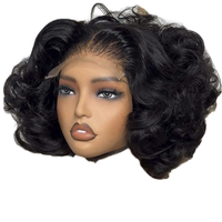 Perruque Bob pas chère en cheveux humains, pré-épilée, densité 200%, fermeture en dentelle HD transparente 4x4, ondulations naturelles, perruques courtes pour femmes noires