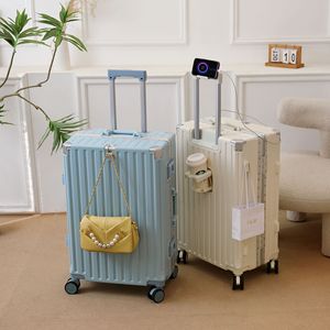 Aluminum Frame Trolley Case ABS Material 4 <b>Wheels</b> Durable Solid Color Luggage For Leisure Travel Spring 2023 - Product Image 3