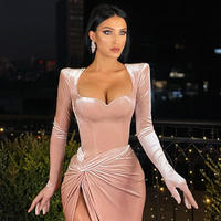 Vestidos de Noche Largos de Terciopelo con Cuello en V, Ajustados, Vintage, de Cintura Alta, con Abertura, para Mujer