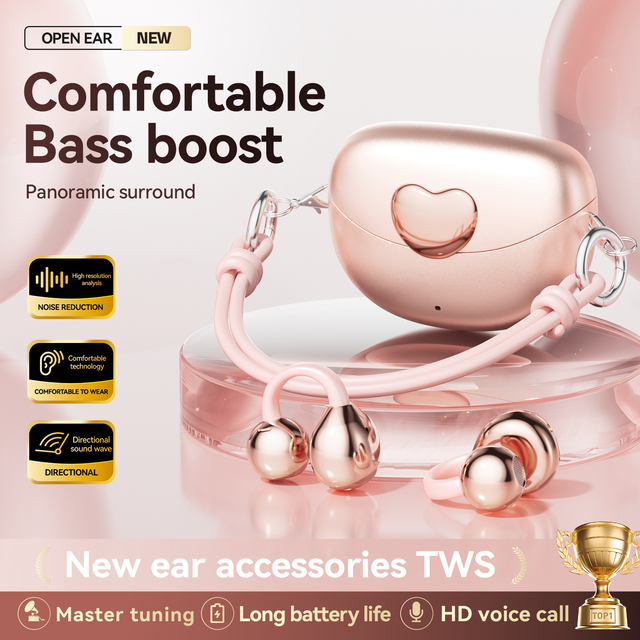 Linx M106 Ear-clip Girls Lady Love-shaped Mini Bag Design Wireless Earbuds with Long Battery Life Fashionable Wireless Earphone