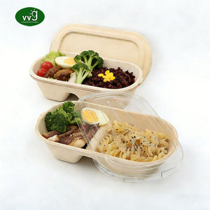 Contenitore per Alimenti <span class=keywords><strong>da</strong></span> <span class=keywords><strong>Asporto</strong></span> VVG a 2 Scomparti, Biodegradabile e Compostabile, in Polpa di Bambù con Coperchi - Product Image 1