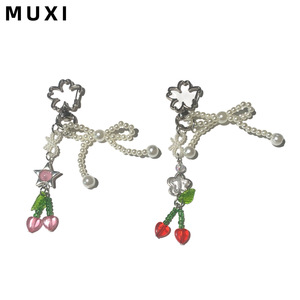 Lãng mạn và Elegent mùa xuân giả ngọc trai Bow Cherry thời trang kim loại Keychain Túi Mặt dây chuyền - Product Image 1