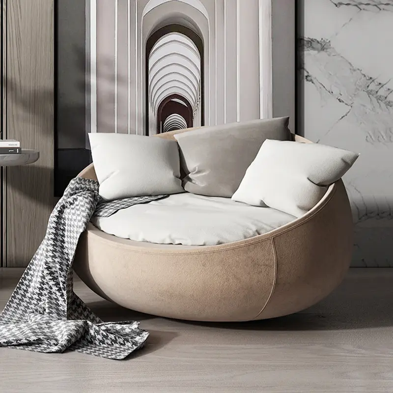 Modern Simple Soft Minimalist Designs Lounge Round-Shape-Sofa Hotel Lobby Corner Single Big Fabric Round Couch Sofa Chair