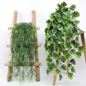 E1 도매 녹색 가짜 식물 열대 고사리 잎 화환 녹지 천장 인공 잔디 벽걸이 식물 야외 장식
