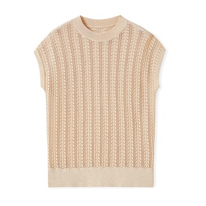 Top de punto de algodón trenzado con diseño de hoja hueca y pétalos sueltos, estilo <span class=keywords><strong>boutique</strong></span> <span class=keywords><strong>BC</strong></span>, sin mangas, cuello vintage, para mujer, verano 2025 - Product Image 5