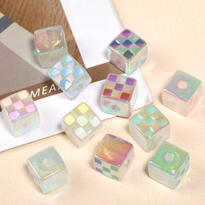 Perles acryliques à trous droits à carreaux de 14MM pour bricolage matériel fait à la main chaîne de téléphone portable sac pendentif porte-clés accessoires - Product Image 1