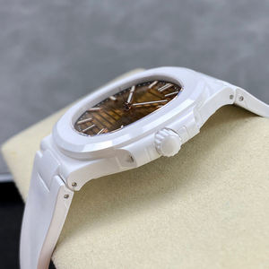 Nouvelle Montre de Luxe Unisexe 2026 en Céramique Blanche, Boîtier Octogonal, Cadran Rayé Marron, Mouvement Automatique, Affichage de la Date, Montre Tendance - Product Image 3