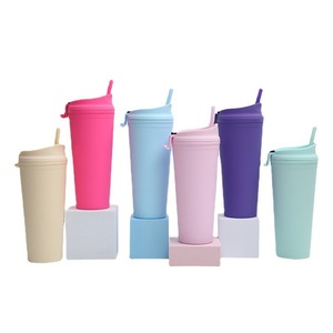 Double Layer Plastic Straw Cup Portable Flip Top Lid <b>Large</b> Capacity Outdoor Frosted Travel <b>Mug</b> Reusable Drinkware - Product Image 5