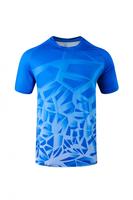 Jersey Bulu Tangkis Custom Motif Daun Biru Royal Sublimasi Cepat Kering Bernapas Pakaian Olahraga Tim Tenis Meja Pasangan