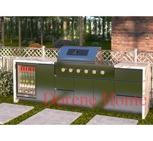 2025 Dorene Alles-In-Één Buitenkeuken Met Bbq-Eilandgrill Pizza-Ovengootsteen En Tuinhuisje Roestvrijstalen Deuren En Kasten - Product Image 3
