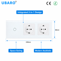 Interrupteur tactile UBARO 1 2 3 Gang avec 2 prises murales standard EU, panneau en verre trempé blanc, prise électrique intelligente pour la maison