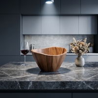 Vente en gros de bols en bois japonais à fond plat, bols à salade en bois d'acacia, bols en bambou véritable, ensemble de vaisselle
