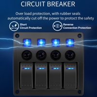Panneau de commutation marin 4 gangs étanche avec protection contre les surcharges et indicateur LED, tableau de commutation à bascule 3P 12V-24V pour camion