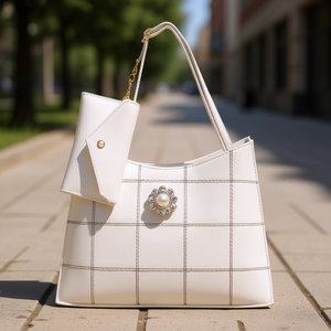 Bolso de Mano Blanco para Mujer Fana Jacinta, con Patrón Geométrico, Cierre de Solapa, Decoración de Perlas, Bolso de Hombro Casual - Product Image 2