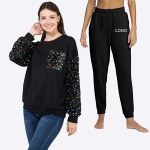 Populaire nouveau épissage paillettes à manches longues col rond pull pantalons <span class=keywords><strong>de</strong></span> survêtement deux pièces Setwomen automne vêtements 2023 - Product Image 1