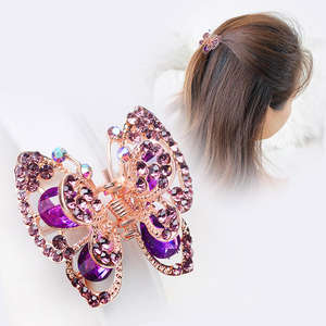 Diseño Original de alta calidad, horquillas de cristal medio, tocado en la parte posterior de la cabeza, mariposa, diamantes de imitación, pinza de pelo de Metal <span class=keywords><strong>para</strong></span> mujer - Product Image 4