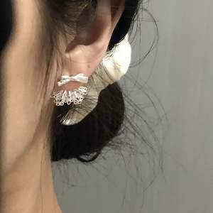 Wenchi S925 Pure <b>Silver</b> Butterfly Bow Lace <b>Skirt</b> Earrings Set Small Fresh Sweet Cute Exquisite with Diamond Trendy - Product Image 4