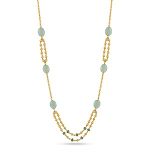 Collier Mala double couche en argent 925 antique avec perles de pierres précieuses vertes, bijou élégant et traditionnel à longue chaîne - Product Image 1