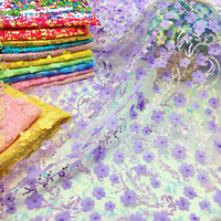Tissu en dentelle à appliques florales 3D, broderie perlée et sequins, maille de tulle transparente pour textiles de maison, filles et garçons