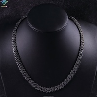 Collier en argent S925 avec diamants noirs, 2 rangées, 10 mm-12 mm, moissanite, chaîne cubaine hip-hop pour homme, panthère noire pour bijoux de mode