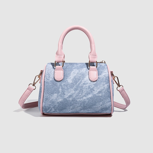 Bolso de mano para mujer con tela vaquera, bolso con diseño de perro bordado, asa en contraste rosa - Product Image 5