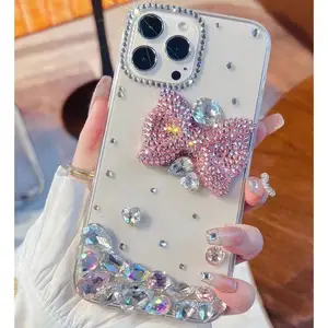 New Design Luxury Bling Clear Rhinestone Phone Case for iphone 14 pro max Ring Stand Diamond Cover for iphone 14 pro In stock