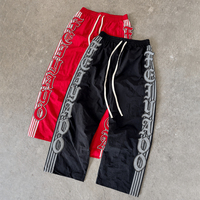 Pabrik OEM ODM Kustom Setelan Training Nilon Bertumpuk Bordir Pria Dua Potong Celana Flare Hoodie Tracksuit