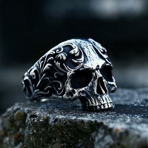 Anillo de Calavera Gótico Barroco de Acero Inoxidable 316L Yunnique para Hombre, Tono Plata Antiguo, Alto Pulido, Estilo Rebelde, Motero, Punk, Fiesta - Product Image 5