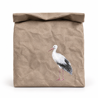 Sac à déjeuner en papier kraft lavable, pochette de rangement alimentaire à fermeture enroulable, motif d'oiseaux imprimé, sac organisateur réutilisable pour pique-nique, bureau, voyage