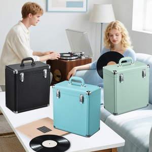 Boîte de rangement pour disques vinyles de 12 pouces avec serrure, poignée de couvercle et pochette en filet pour ranger plus de 30 albums de disques vinyles précieux - Product Image 2