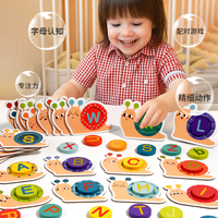 Enfants d'âge préscolaire ABC lettres en bois chiffres en forme d'escargot et Alphabets ensemble de cartes Flash jeu de Puzzle assorti