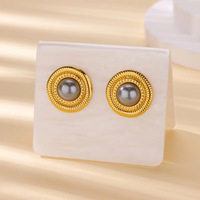 Boucles d'oreilles en acier inoxydable de style petit parfum médiéval avancé grande boucle d'oreille ronde en gros bijoux de perles de Tahiti décents