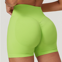 Shorts de yoga taille haute pour femme avec logo personnalisé, compression, effet push-up, sans coutures, pour l'entraînement, tenue athlétique unie