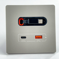 Prise murale USB tendance avec câble de charge rétractable, charge rapide 20W, port Type-C