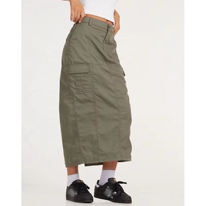Custom Women Back Split <strong>Green</strong> Cargo <strong>Skirt</strong> 2022 <strong>Long</strong> Cargo Maxi <strong>Skirt</strong> for Ladies - Product Image 3