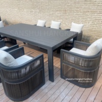 Ensemble de salle à manger d'extérieur durable Hangkai avec cadre en alliage d'aluminium imperméable et dossier en rotin PE pour jardin, appartement, hôtel