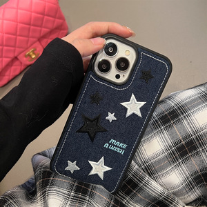 เคสโทรศัพท์ผ้ายีนส์ปักลายดาวและความรักรูปหัวใจแฟชั่นคุณภาพสูงสำหรับ <span class=keywords><strong>iPhone</strong></span> 12 13 14 15 16 <span class=keywords><strong>PRO</strong></span> <span class=keywords><strong>MAX</strong></span> - Product Image 5
