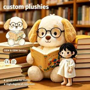 Peluche personalizzato OEM a forma di cucciolo in stile letterario, bambola di peluche a forma di cane dalle orecchie lunghe per appassionati di lettura, all'ingrosso per souvenir da libreria - Product Image 1