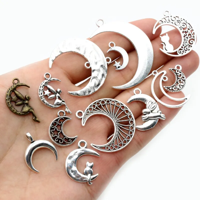 Multi-styles Antique Silver Plated Bronze Moon Chrams Metal Alloy Pendant DIY Charms DIY Jewelry Making Findings