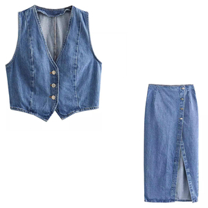 Primavera estate gonne sottili <span class=keywords><strong>a</strong></span> <span class=keywords><strong>vita</strong></span> <span class=keywords><strong>alta</strong></span> + gilet con scollo <span class=keywords><strong>a</strong></span> V abiti da donna 2025 nuova canotta in Denim Chic <span class=keywords><strong>e</strong></span> Set <span class=keywords><strong>gonna</strong></span> <span class=keywords><strong>lunga</strong></span> in due pezzi - Product Image 4