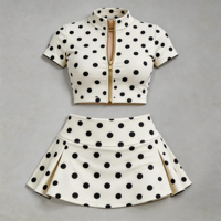 Ensemble veste et jupe pour femmes, à pois, manches courtes, deux pièces, vêtements de sport d'été, respirant, doux, logo personnalisé, spandex, coton