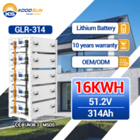 Batterie au lithium KOODSUN 16 kWh compatible avec les onduleurs Deye Solis Growatt 51,2 V 314 Ah, batterie solaire LiFePO4 empilable