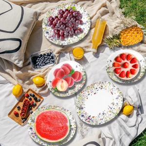 Assiette en papier ovale à motif floral, taille 12,5x10 pouces, pour baptême <span class=keywords><strong>de</strong></span> bébé, anniversaire, fête du thé et décoration <span class=keywords><strong>de</strong></span> fête <span class=keywords><strong>de</strong></span> jardin - Product Image 1