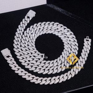 Testeur de diamants RTS Pass 10 mm 2 rangées Bracelet pour homme en moissanite Argent 925 Chaîne cubaine plaquée or Chaîne populaire - Product Image 1